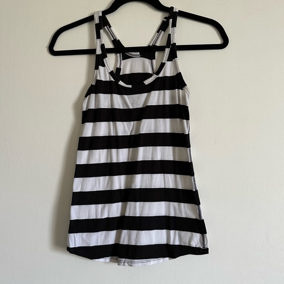 lululemon athletica Tops - Lululemon Athletica Black/White Stripe Soft Athletic Racerback Tank Top Size XS